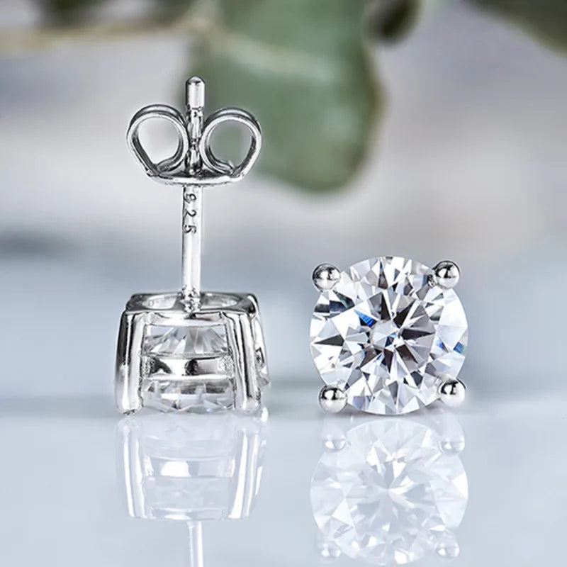 Black & White Moissanite Four-Prong Stud Earrings - basket and posts