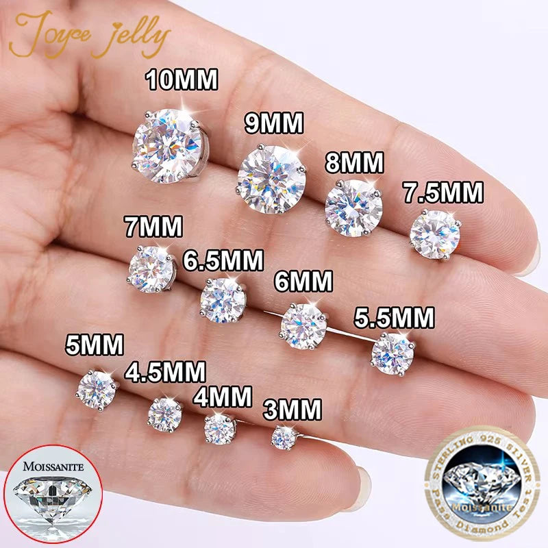 Black & White Moissanite Four-Prong Stud Earrings - round stone diameter reference