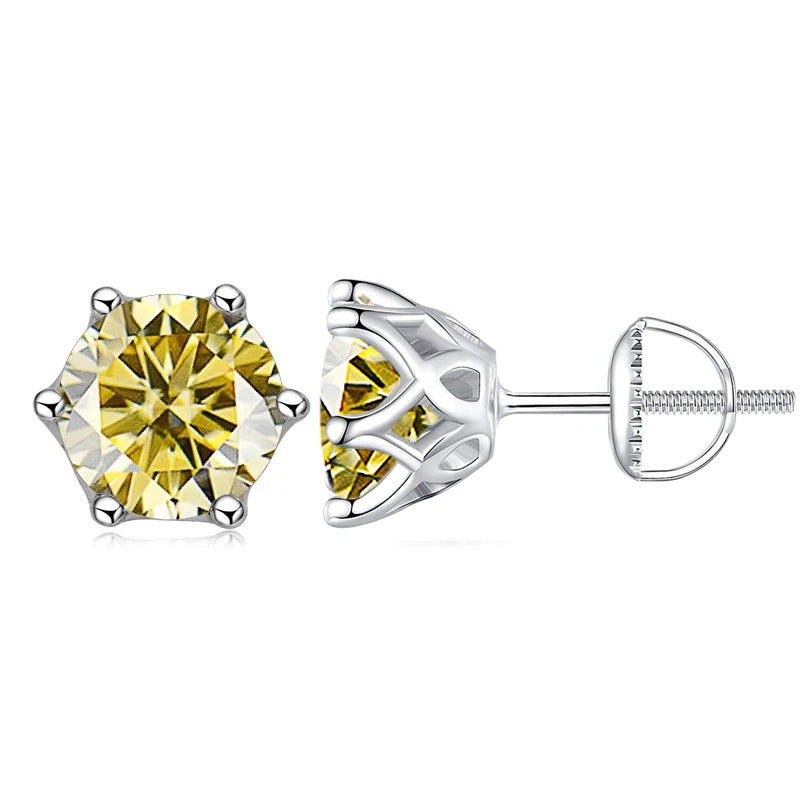 Colored Moissanite Screw-Back Stud Earrings - lemon yellow stone