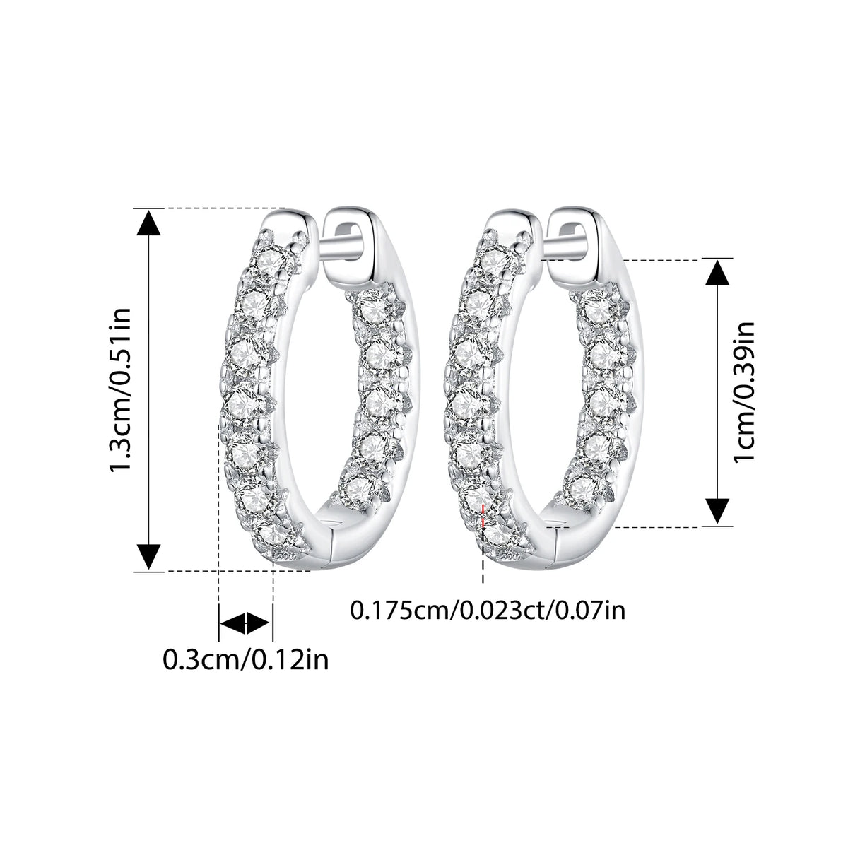 Inside-Out Moissanite Huggie Hoop Earrings in Sterling Silver — Silver dimensions