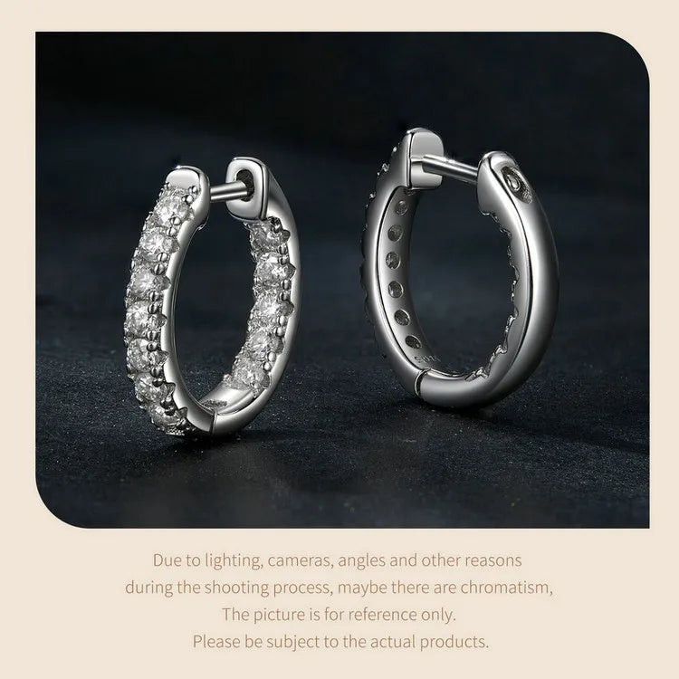 Inside-Out Moissanite Huggie Hoop Earrings in Sterling Silver — Silver front and inner accents