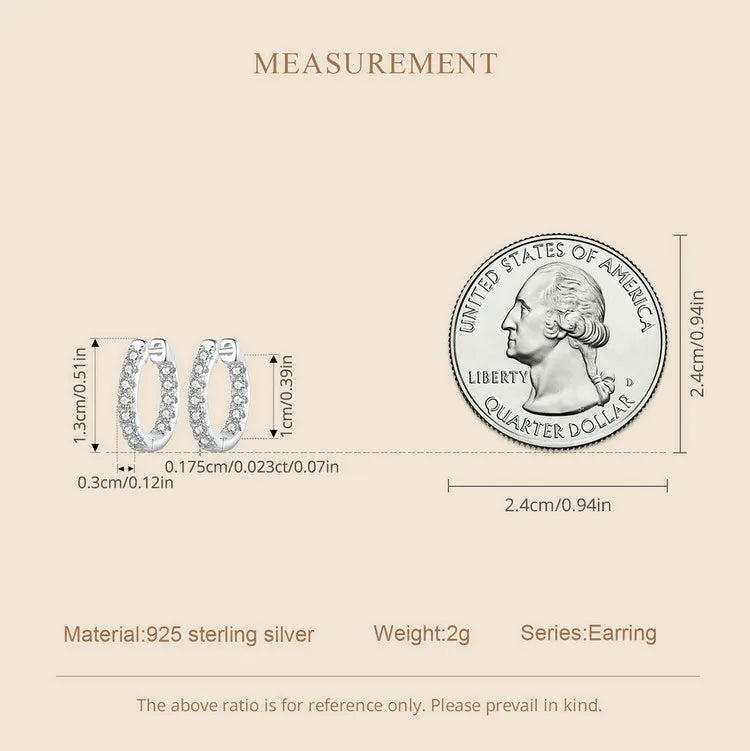 Inside-Out Moissanite Huggie Hoop Earrings in Sterling Silver — Hoop size comparison