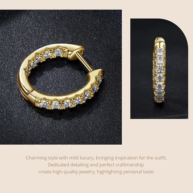 Inside-Out Moissanite Huggie Hoop Earrings in Sterling Silver — Gold-Tone inside-out setting