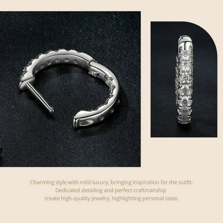Inside-Out Moissanite Huggie Hoop Earrings in Sterling Silver — Silver curved setting detail
