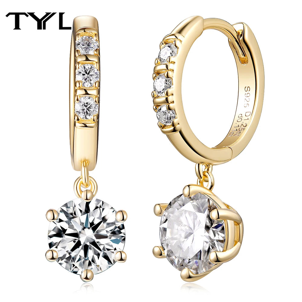 Moissanite Hoop & Drop Earrings in Sterling Silver — Gold-Tone round hoop drops