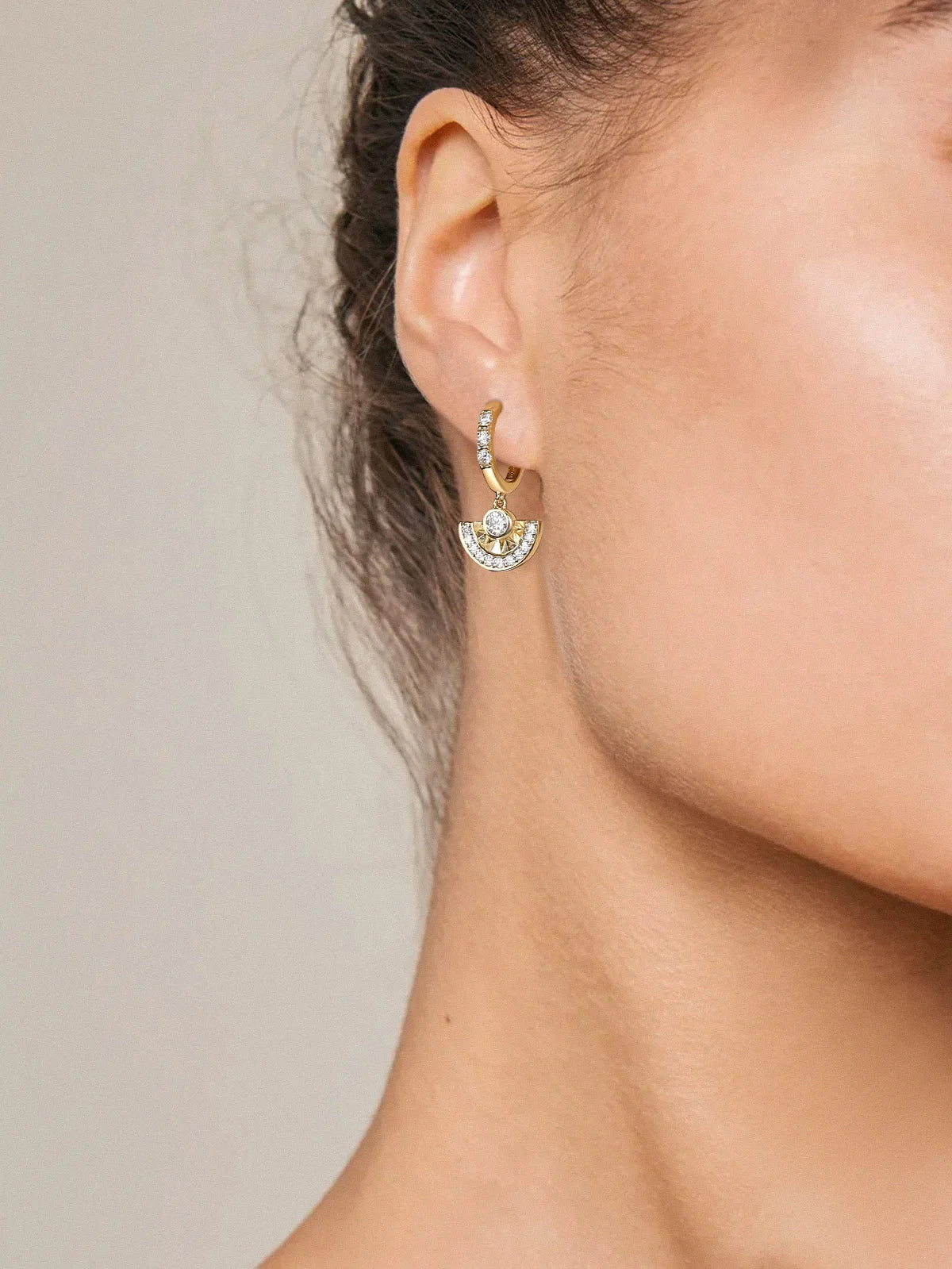 Moissanite Hoop & Drop Earrings in Sterling Silver — Fan drop worn on the ear