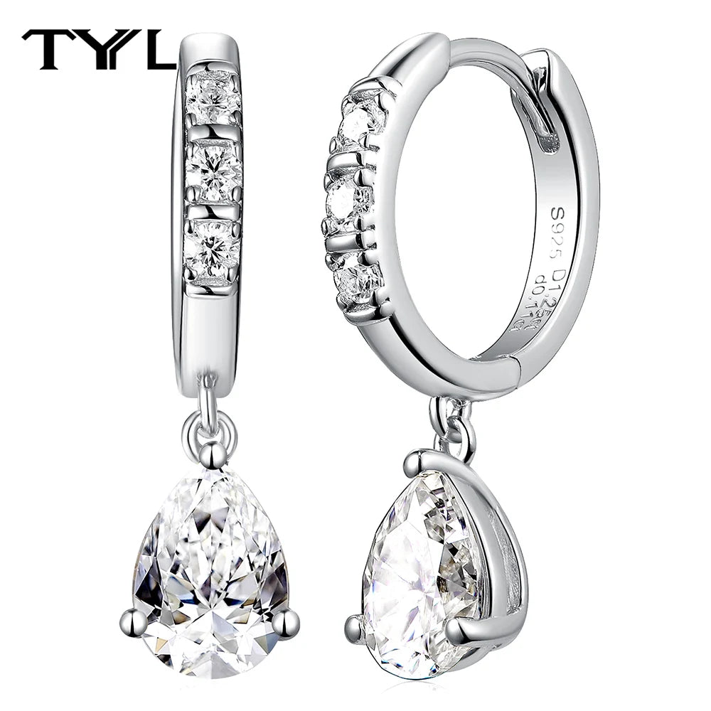 Moissanite Hoop & Drop Earrings in Sterling Silver — Silver pear drops