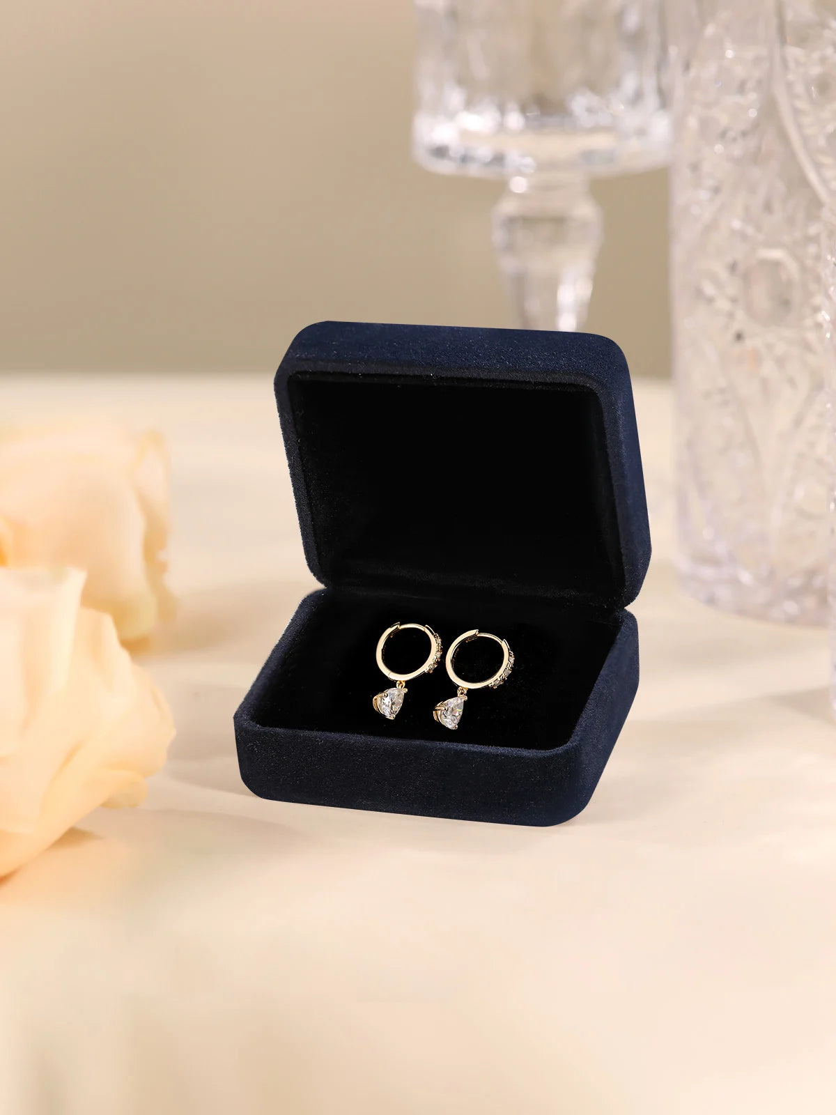 Moissanite Hoop & Drop Earrings in Sterling Silver — Earring presentation box