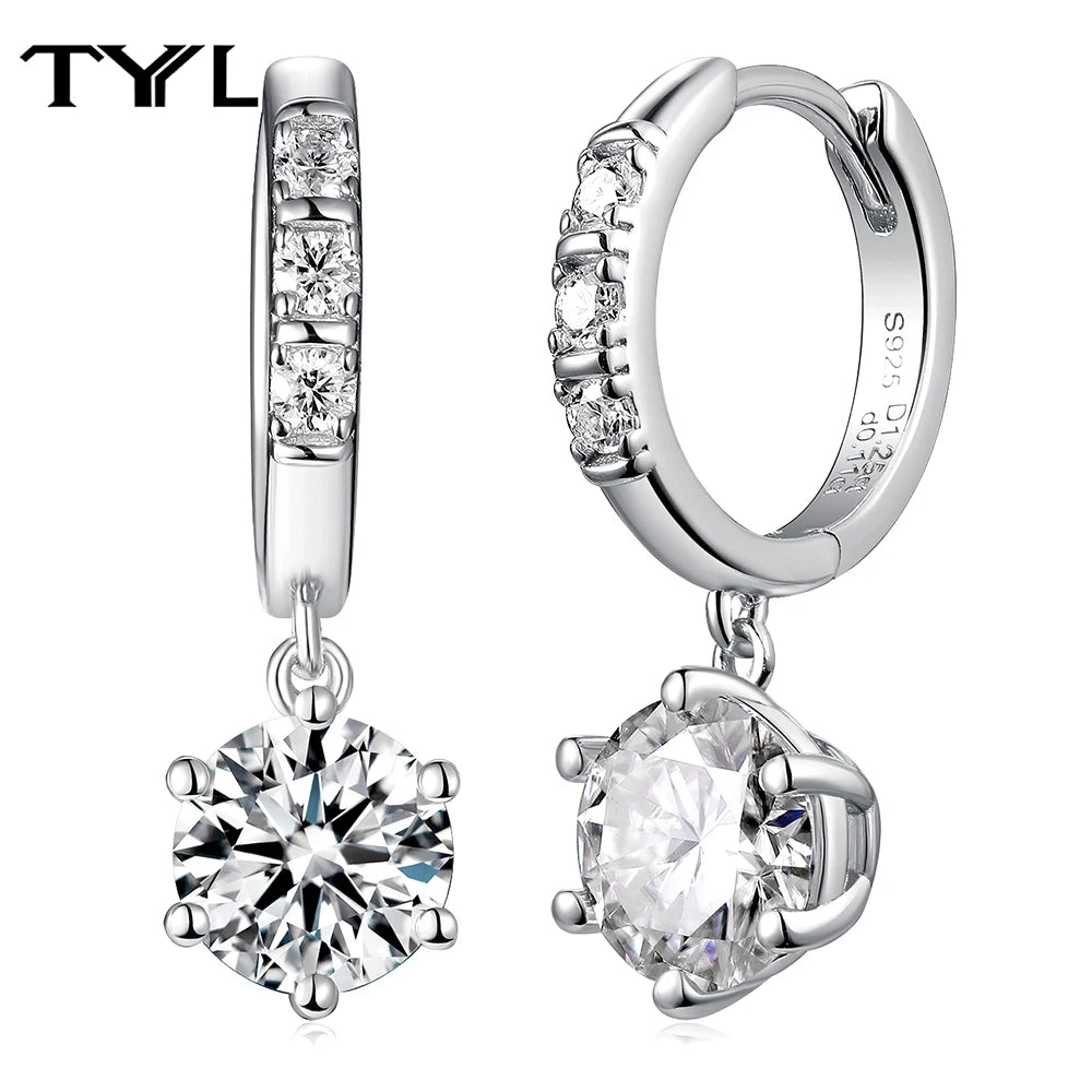 Moissanite Hoop & Drop Earrings in Sterling Silver — Silver round drops