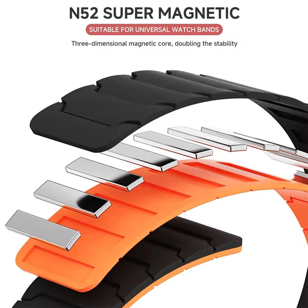 Magnetic silicone strap construction illustration for Samsung Galaxy Watch8, Watch8 Classic and Watch9