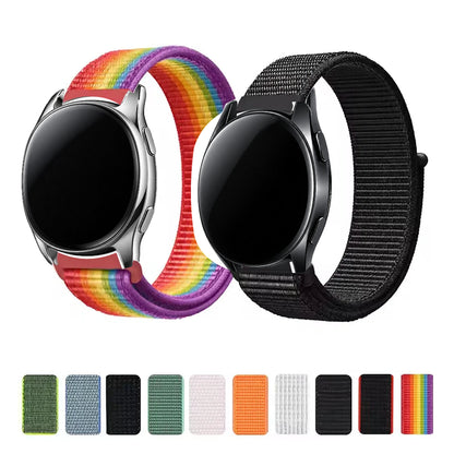 OnePlus Smartwatch Nylon Loop Band - Adjustable Velcro Sport Watch Strap in rainbow and black styles, shown with various color options.