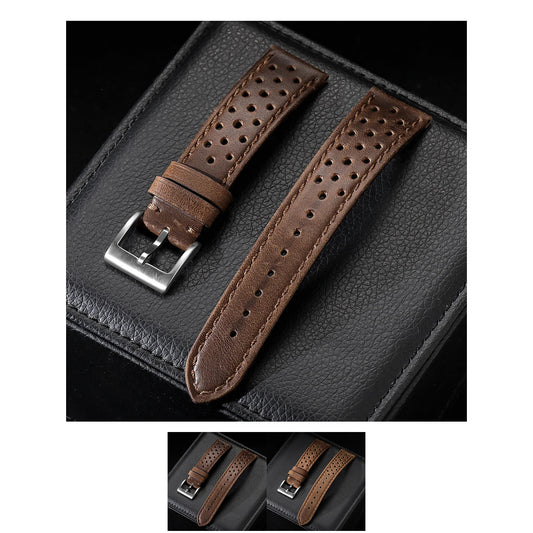 OnePlus Watch Band Vintage Calfskin Leather Bracelet Strap Men Women on display with interchangeable straps and watch.