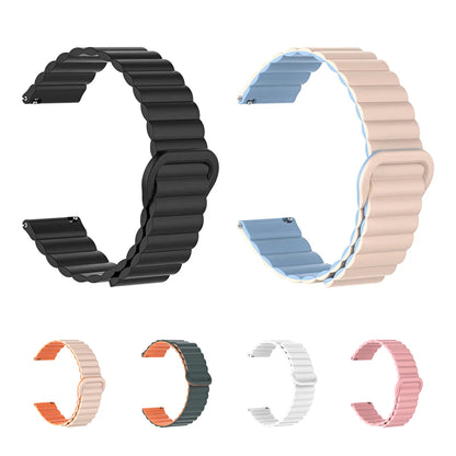 OnePlus Watch Magnetic Silicone Band Flexible Sport Strap with vibrant color options displayed on smartwatches.