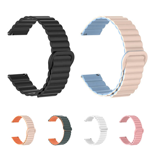 OnePlus Watch Magnetic Silicone Band Flexible Sport Strap with vibrant color options displayed on smartwatches.