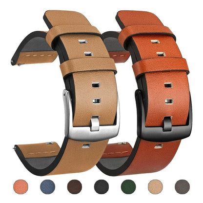 OnePlus Smartwatch Bands Leather Strap for Men Women Quick Release in tan and brown color options.