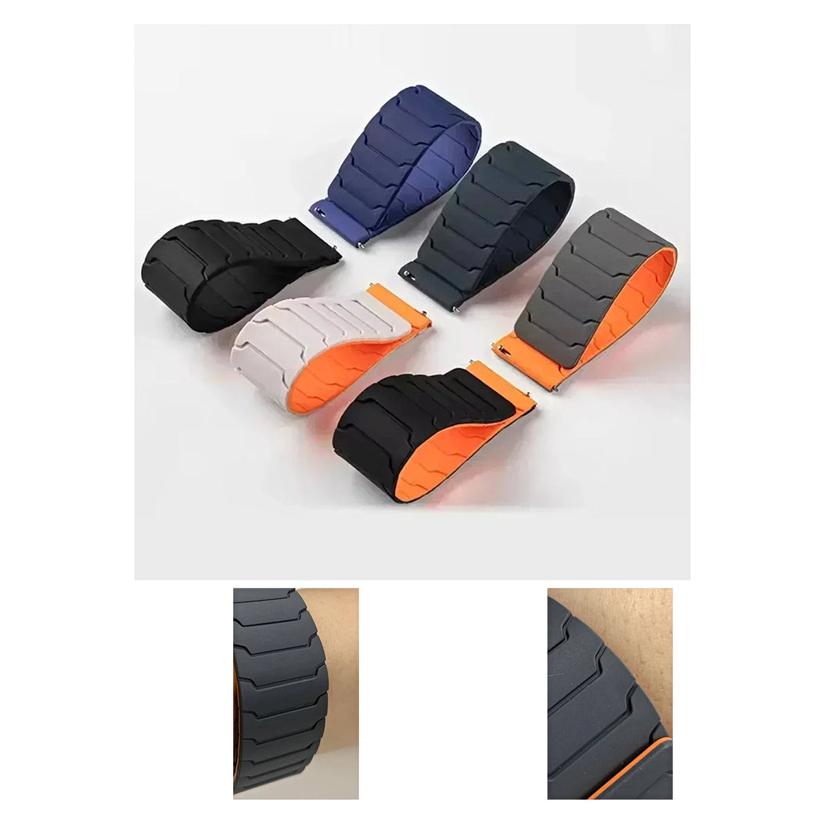 OnePlus Smartwatch Bands, Magnetic Silicone Loop Sport Watch Band Strap in gray and orange, showing flexible design and comfortable fit.