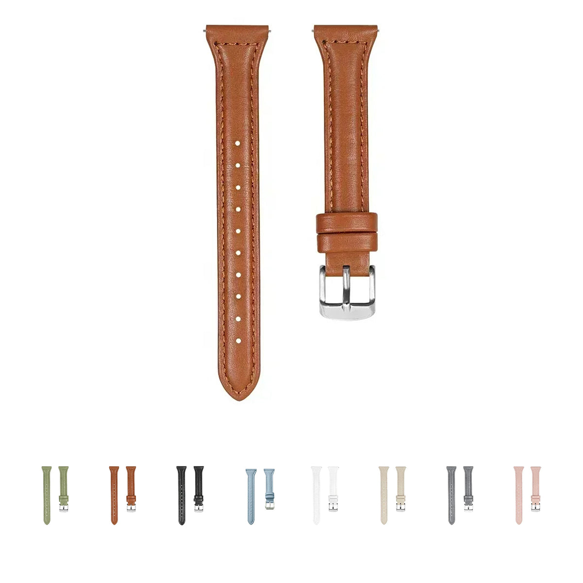 OnePlus Watch Band Leather Slim Strap Bracelet for Smartwatch shown in hand with smartwatch display.
