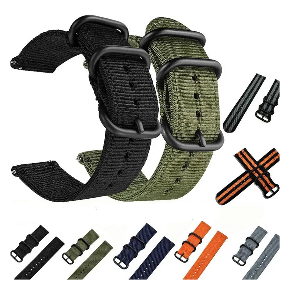 OnePlus Watch Bands Nylon Fabric Sport Strap Replacement Wristband in black and olive green on display.