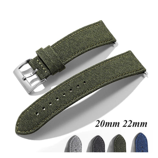 OnePlus Watch Band Nylon Quick Release Strap Waterproof Fabric Wristband Men Women in green color, available in 20mm and 22mm sizes.