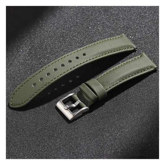 OnePlus Smartwatch Nylon Quick Release Sailcloth Watch Band Strap in green fabric with buckle.