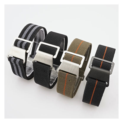 OnePlus Smartwatch Bands Nylon Elastic Parachute Fabric Watch Strap in various colors and styles on display.