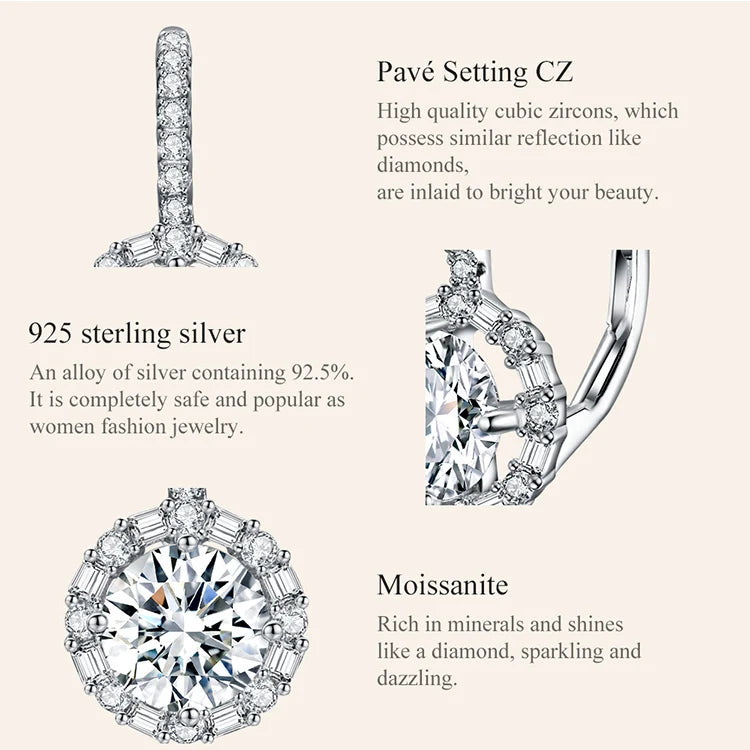 Round Halo Moissanite Leverback Earrings in Silver — Setting and accent details