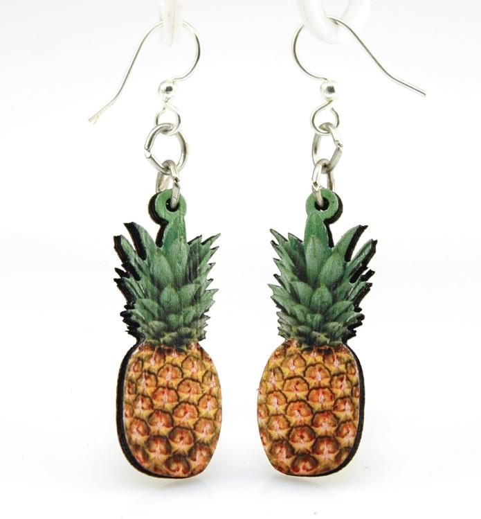 Pineapple Dangle Earrings Lightweight Tropical Wood Summer