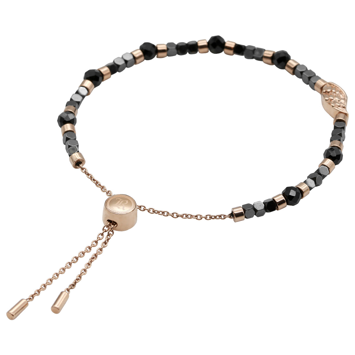 Rose Gold Spinel Wing Adjustable Pull Chain Bracelet — black