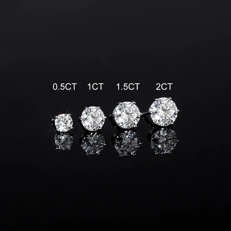 Round Moissanite Stud Earrings in Platinum-Plated Silver - Round stone size comparison