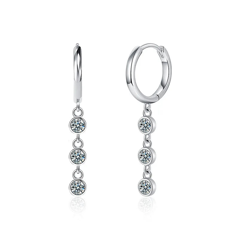Moissanite Leaf, Star & Bezel Drop Earrings in Sterling Silver — Spaced bezel hoop pair
