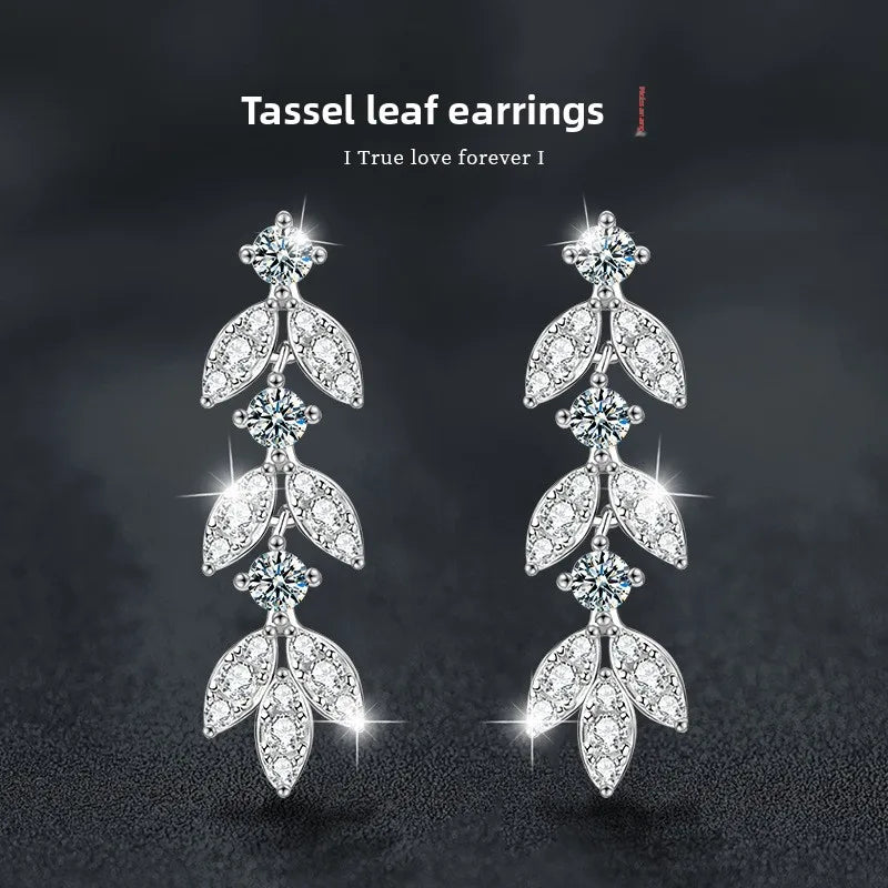 Moissanite Leaf, Star & Bezel Drop Earrings in Sterling Silver — Leaf post-back drops