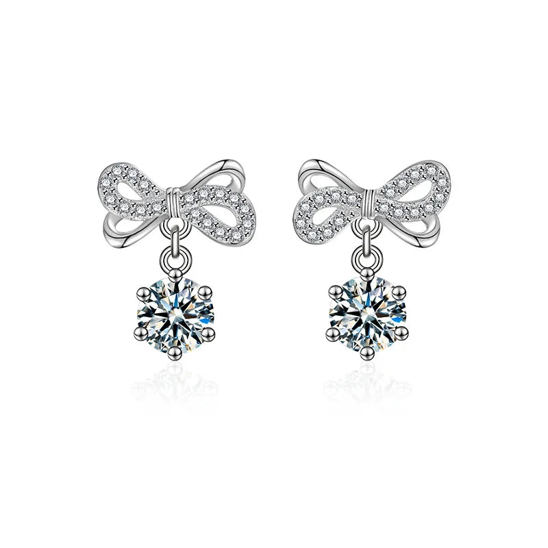 Moissanite Bow Stud and Drop Earrings in Sterling Silver — 0.5ct each / Open Bow Drop — BandsCo Straps