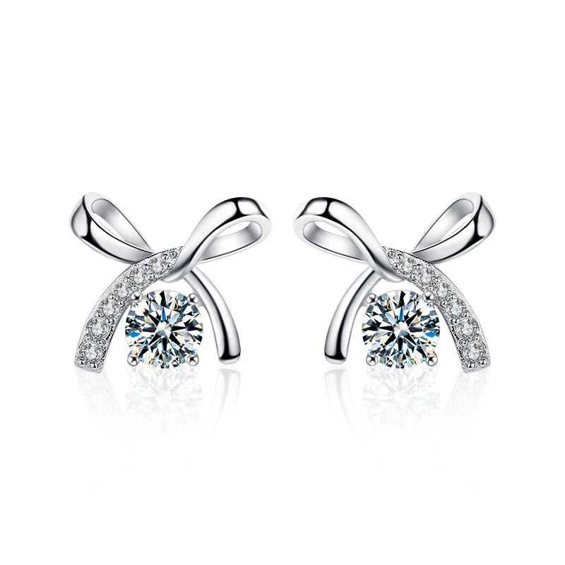 Moissanite Bow Stud and Drop Earrings in Sterling Silver — 0.1ct each / Ribbon Stud — BandsCo Straps