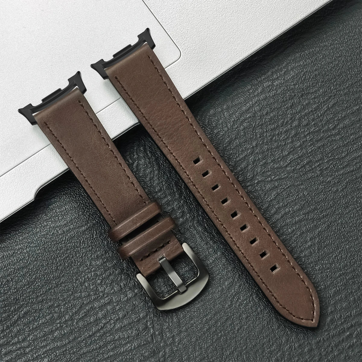 Vintage-Texture Leather Buckle Band in Dark Brown / Black Hardware for Samsung Galaxy Watch8, Watch8 Classic and Watch9