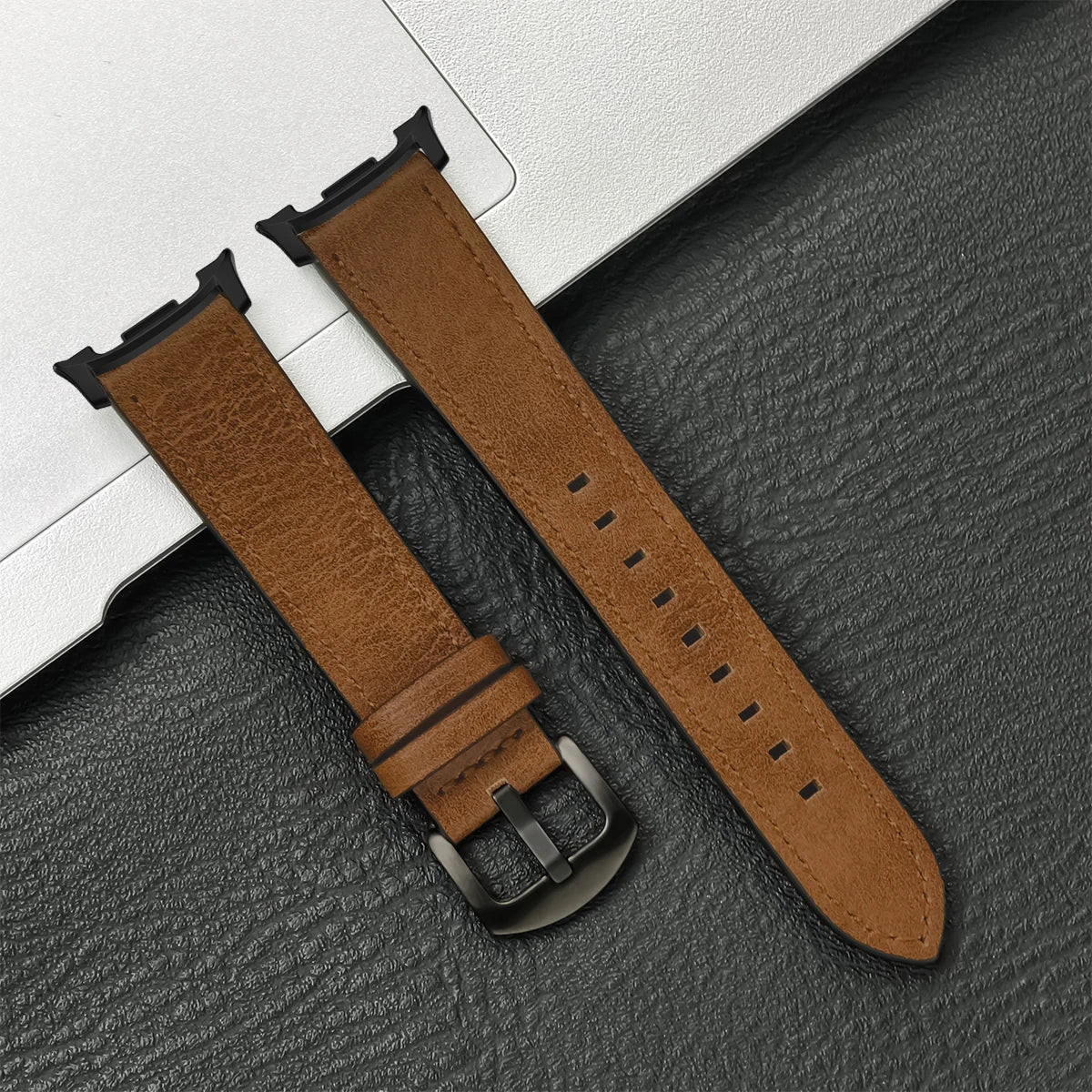 Vintage-Texture Leather Buckle Band in Tan / Black Hardware for Samsung Galaxy Watch8, Watch8 Classic and Watch9