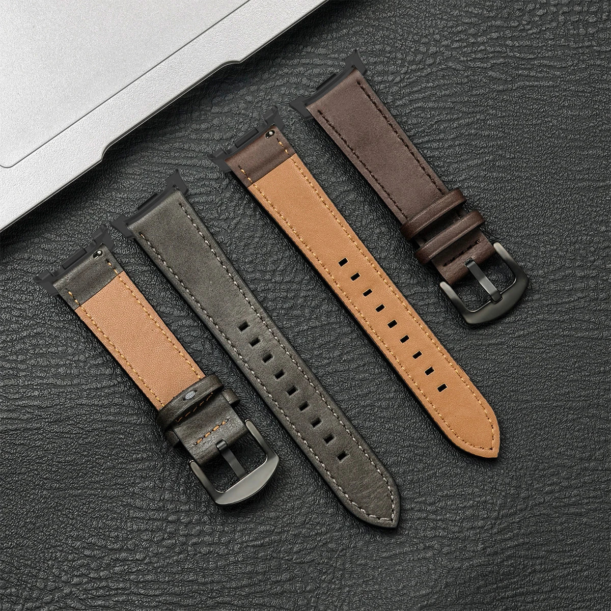 Textured leather straps with buckle and lining visible for Samsung Galaxy Watch8, Watch8 Classic and Watch9