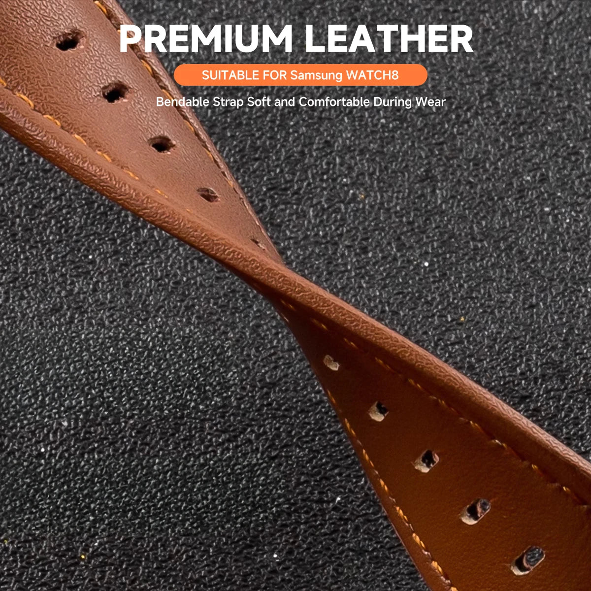 Leather strap texture and stitch detail for Samsung Galaxy Watch8, Watch8 Classic and Watch9