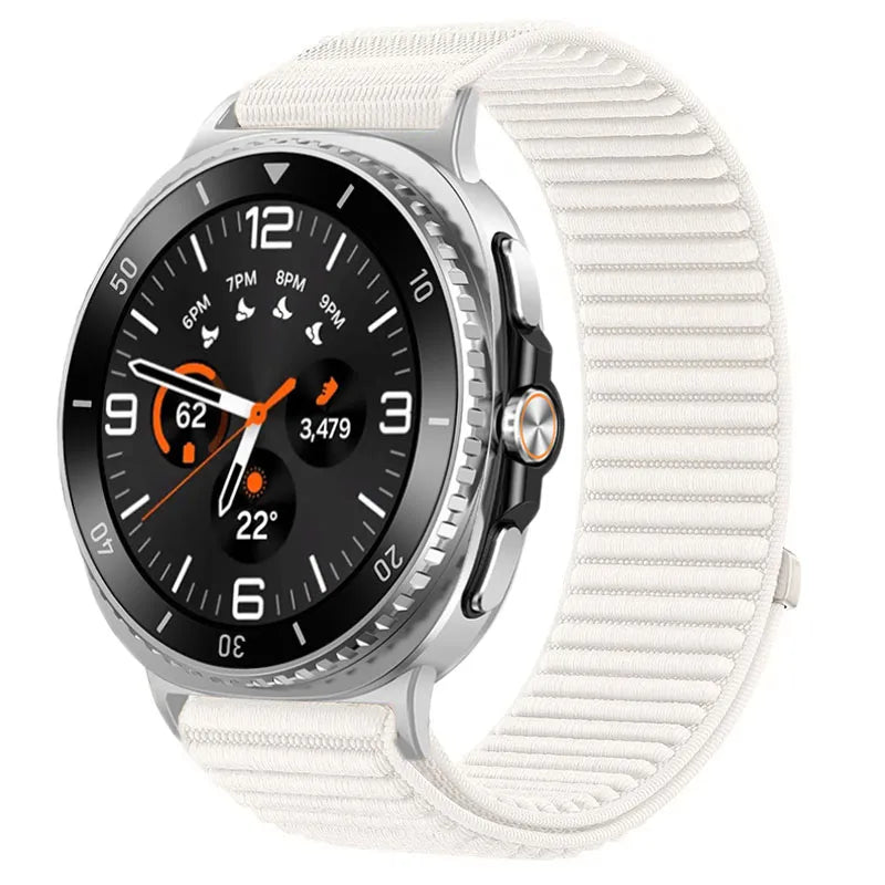 Ribbed Nylon Adjustable Loop Band in White for Samsung Galaxy Watch8, Watch8 Classic and Watch9