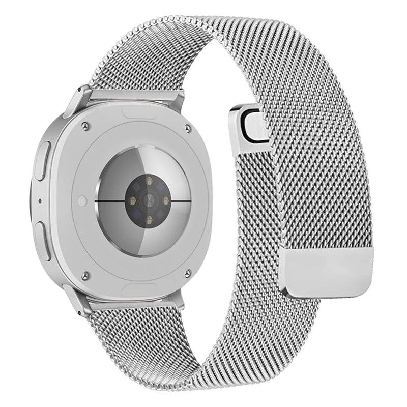 Silver mesh watch band rear view for Samsung Galaxy Watch8, Watch8 Classic and Watch9