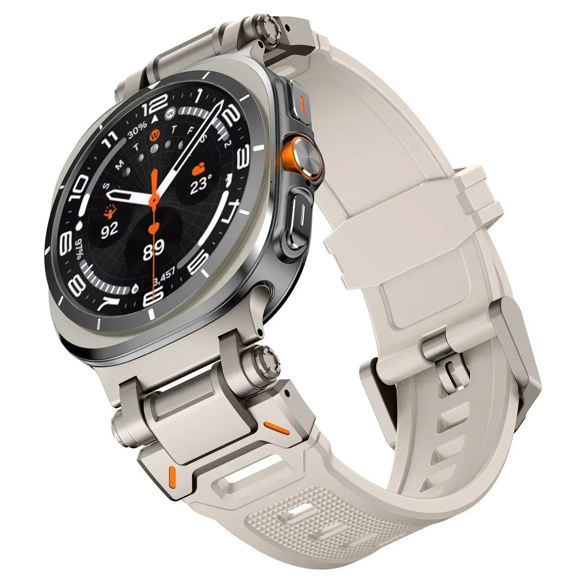 Rubber Band with Metal Hardware in Starlight / Titanium Gray Hardware for Samsung Galaxy Watch8, Watch8 Classic and Watch9
