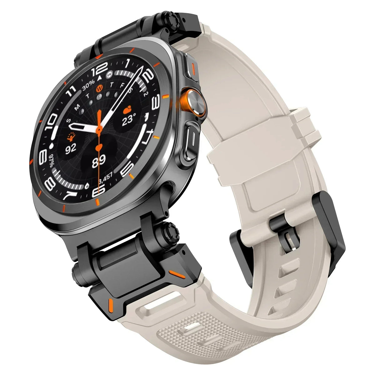 Rubber Band with Metal Hardware in Starlight / Black Hardware for Samsung Galaxy Watch8, Watch8 Classic and Watch9