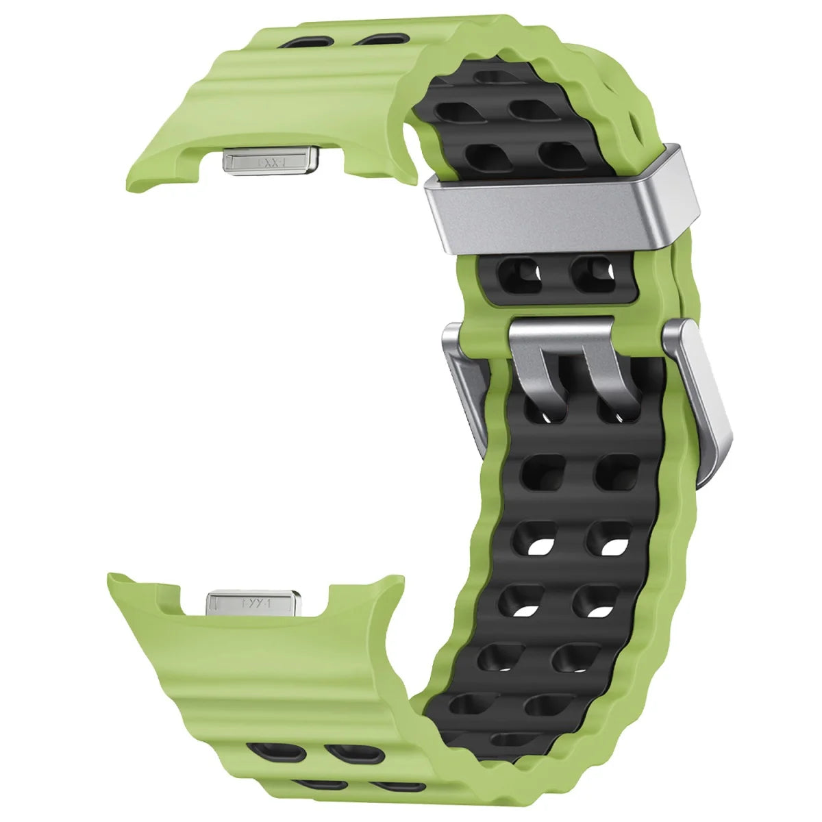 Two-Tone Perforated Silicone Band in Lime and Black / Silver Buckle for Samsung Galaxy Watch8, Watch8 Classic and Watch9