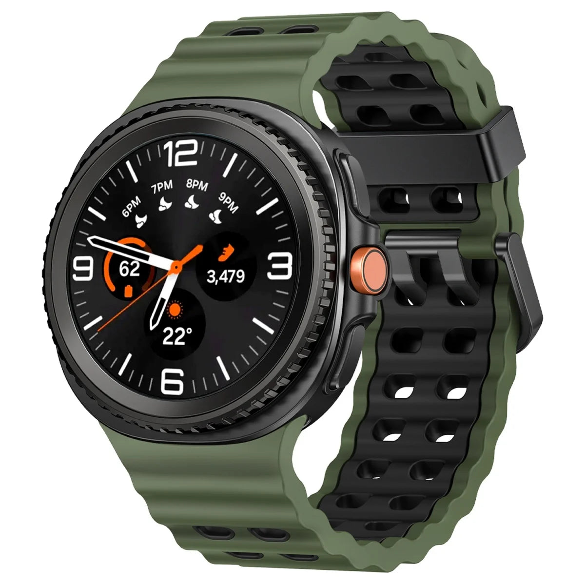 Two-Tone Perforated Silicone Band in Army Green and Black / Black Buckle for Samsung Galaxy Watch8, Watch8 Classic and Watch9