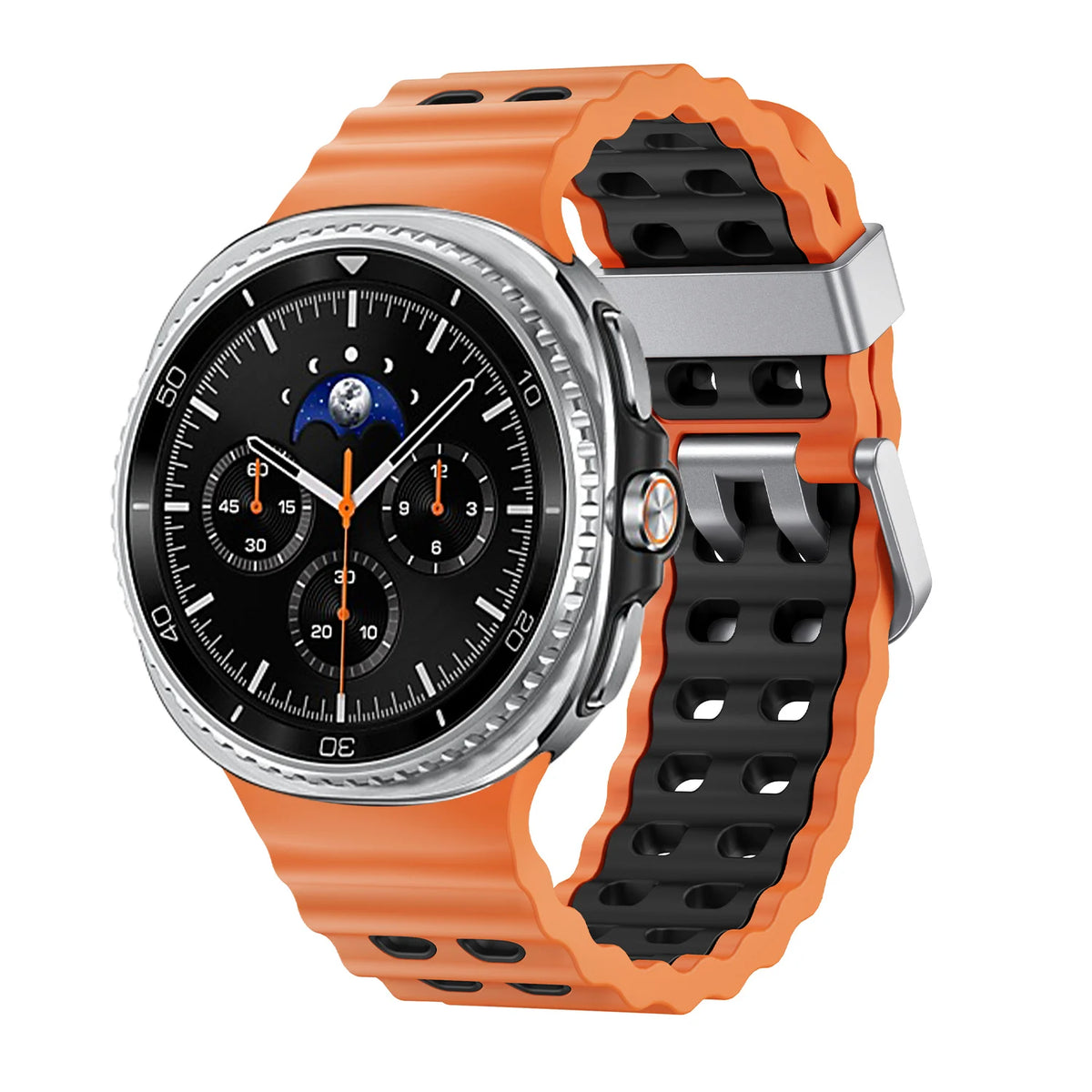 Two-Tone Perforated Silicone Band in Orange and Black / Silver Buckle for Samsung Galaxy Watch8, Watch8 Classic and Watch9