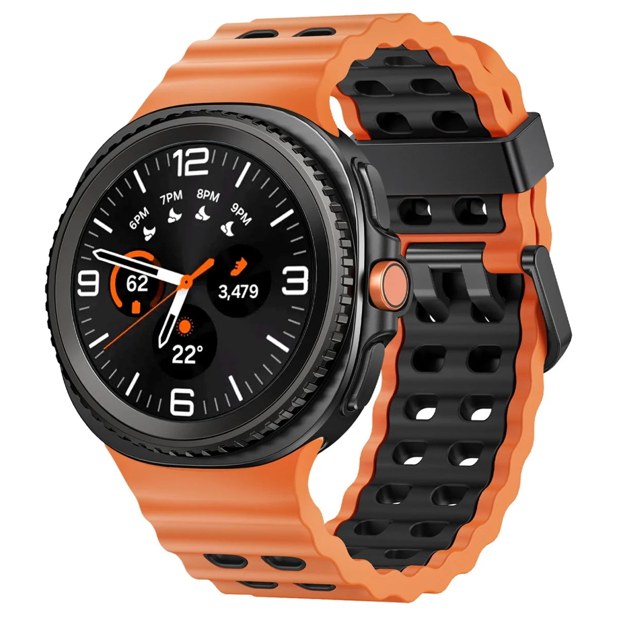 Two-Tone Perforated Silicone Band in Orange and Black / Black Buckle for Samsung Galaxy Watch8, Watch8 Classic and Watch9