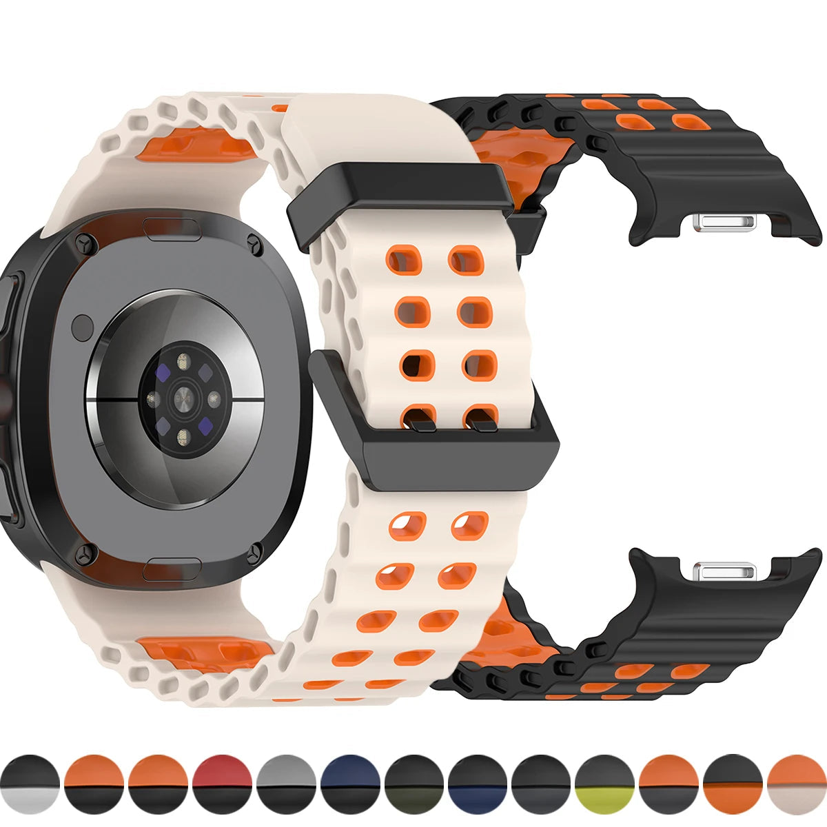 Two-tone perforated bands with color previews for Samsung Galaxy Watch8, Watch8 Classic and Watch9