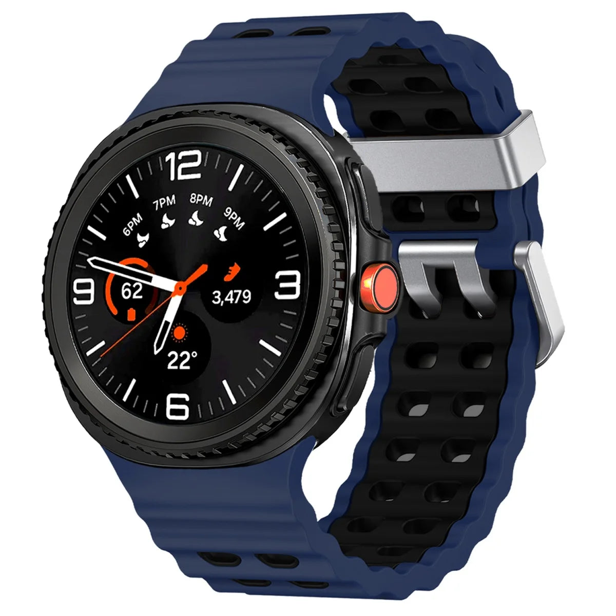 Two-Tone Perforated Silicone Band in Navy and Black / Silver Buckle for Samsung Galaxy Watch8, Watch8 Classic and Watch9