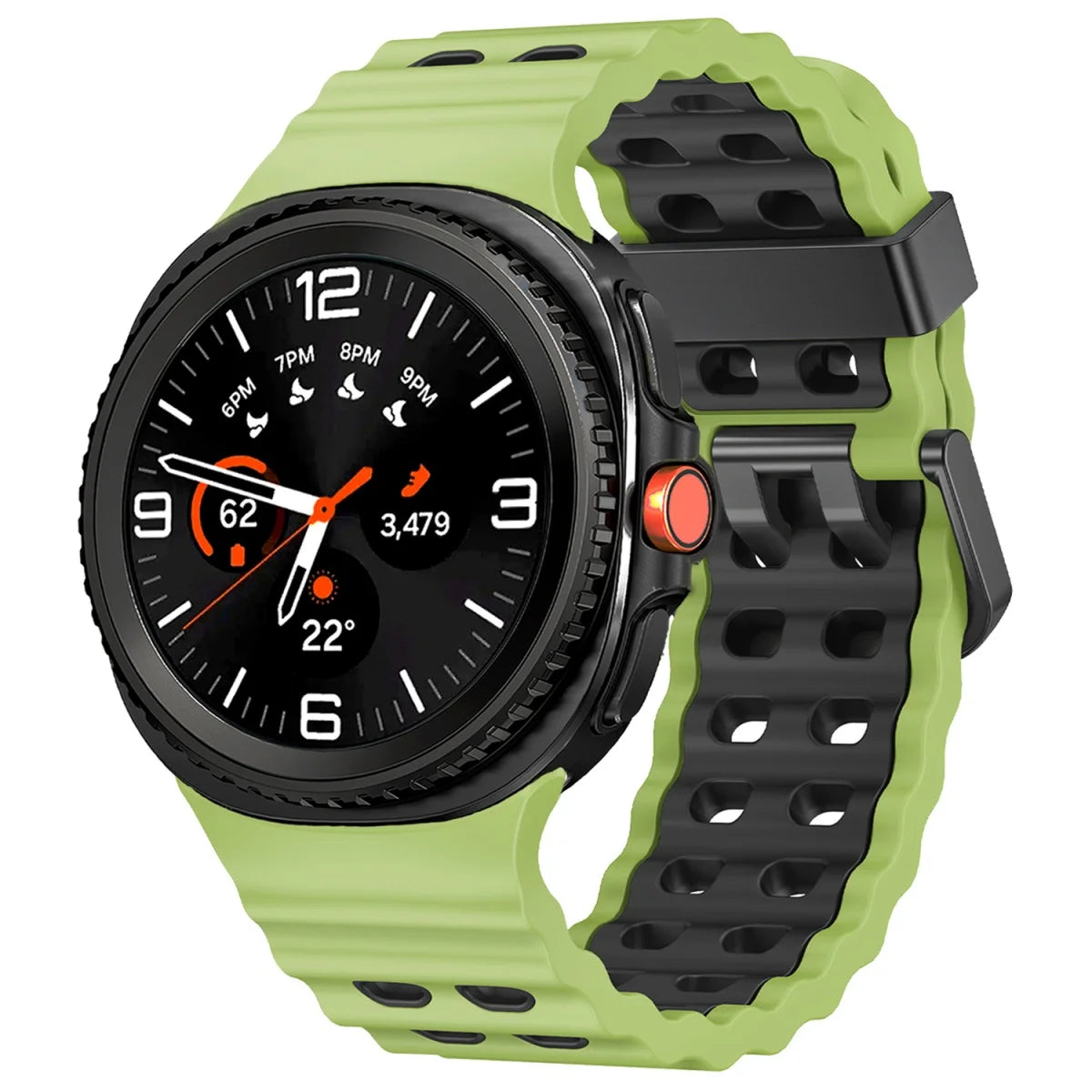 Two-Tone Perforated Silicone Band in Lime and Black / Black Buckle for Samsung Galaxy Watch8, Watch8 Classic and Watch9
