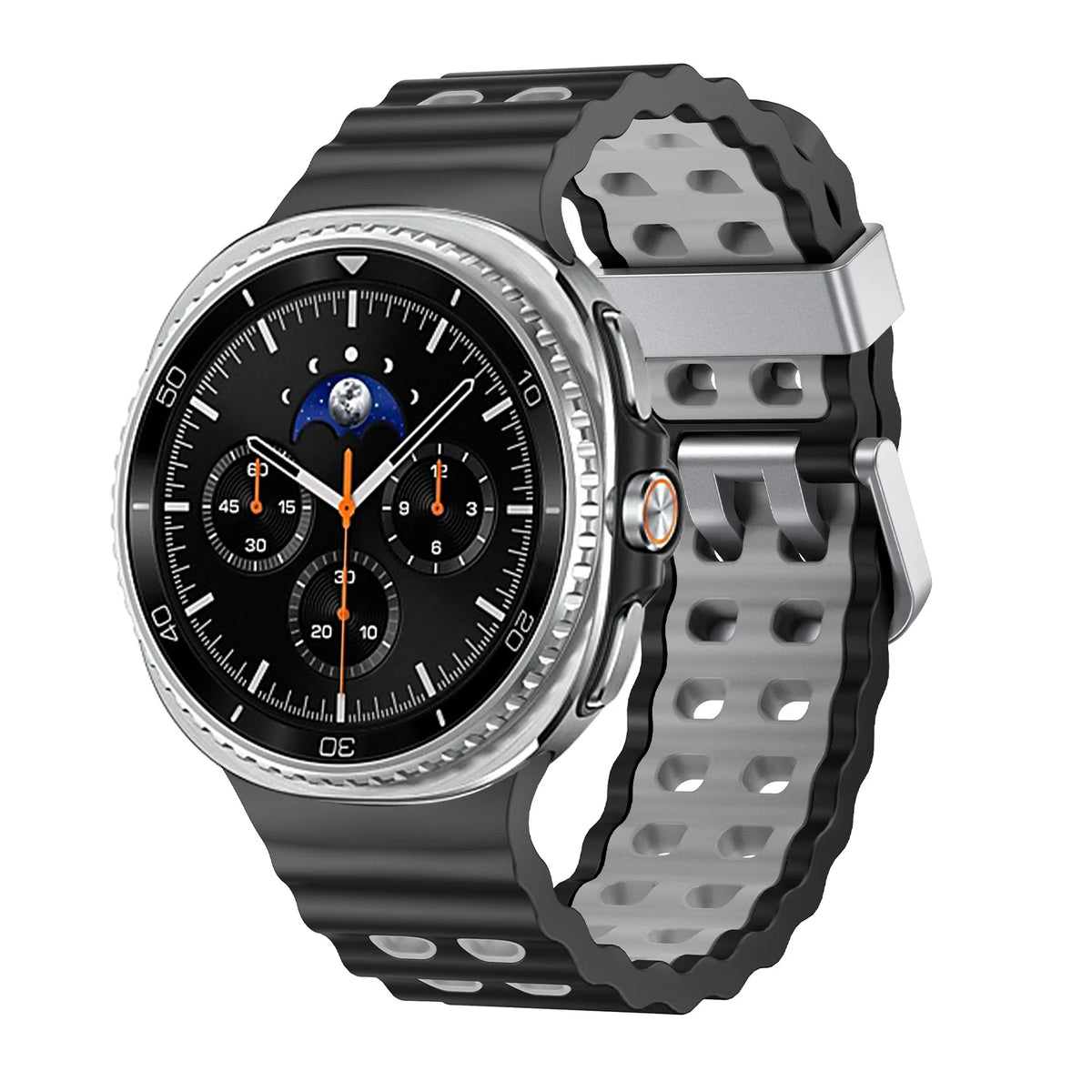 Two-Tone Perforated Silicone Band in Black and Gray / Silver Buckle for Samsung Galaxy Watch8, Watch8 Classic and Watch9