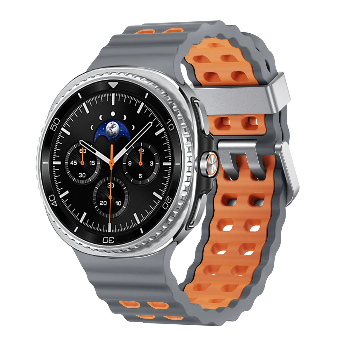 Two-Tone Perforated Silicone Band in Gray and Orange / Silver Buckle for Samsung Galaxy Watch8, Watch8 Classic and Watch9